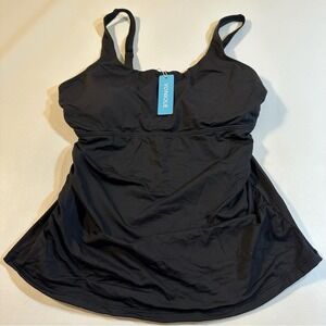 NWT Yonique Size L Black Scoop Neck Tankini‎ Top